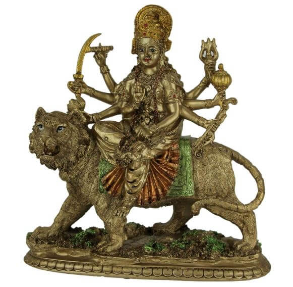 Hindu symbols text - Durga riding on Tiger
