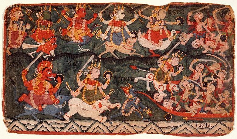 The Goddess Ambika Leading the Eight Mother Goddesses in Battle Against the Demon Raktabija